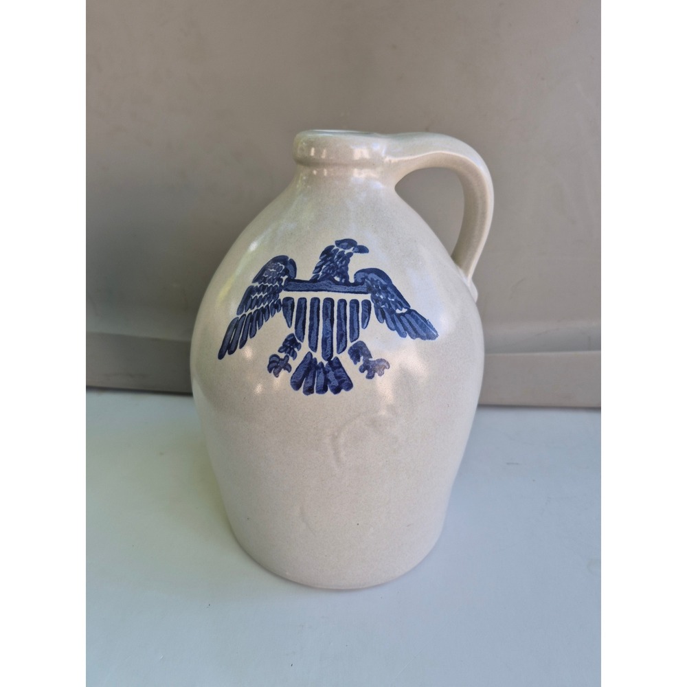 Antique 19th C Salt Glazed Stoneware Jug Cobalt Blue American Eagle Folk Art